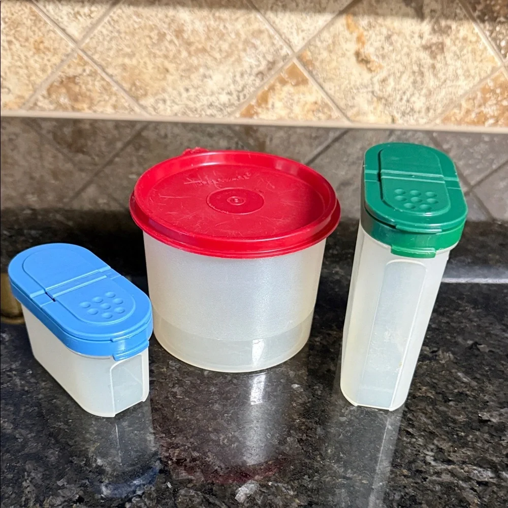 Tupperware Set (bundle of 3) with Red, Blue, and Green Lids